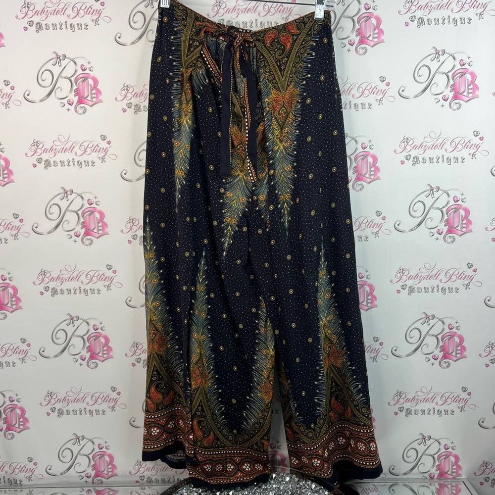 Pants wide leg flowy flare Thailand Bohemian Wide-Leg Pants with Paisley Print